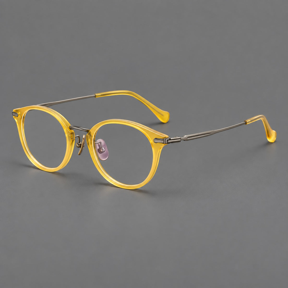 Vintage panto eyeglasses in acetate and titanium with raised brows and textured metal temples — Lemon Yellow / Gunmetal — Main view [CINILY-JD2026-61017-C5]
