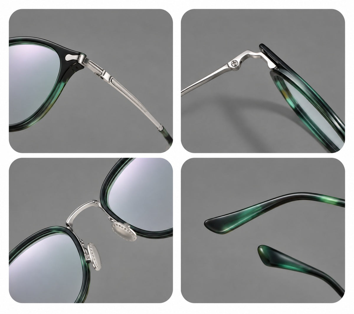 Vintage panto eyeglasses in acetate and titanium with raised brows and textured metal temples — 61017 — Frame details [JD2026-61017]