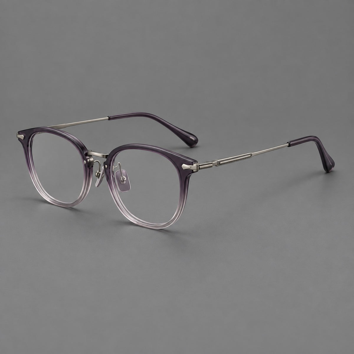 Classic soft square eyeglasses in acetate and titanium with engraved temples and corner accents — Purple Grey Gradient / Gunmetal — Main view [CINILY-JD2026-61018-C3]