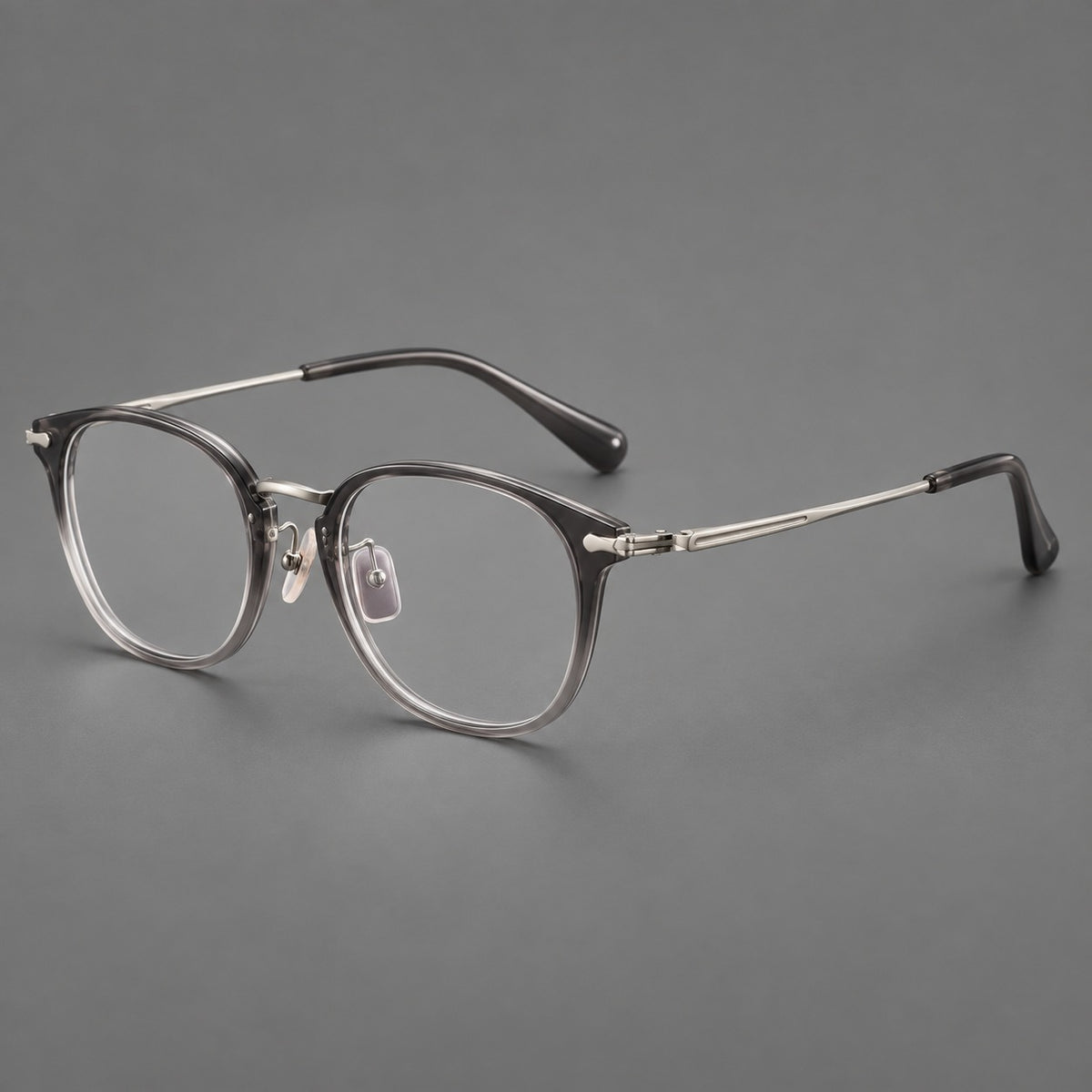 Classic soft square eyeglasses in acetate and titanium with engraved temples and corner accents — Mist Grey / Silver — Main view [CINILY-JD2026-61018-C6]