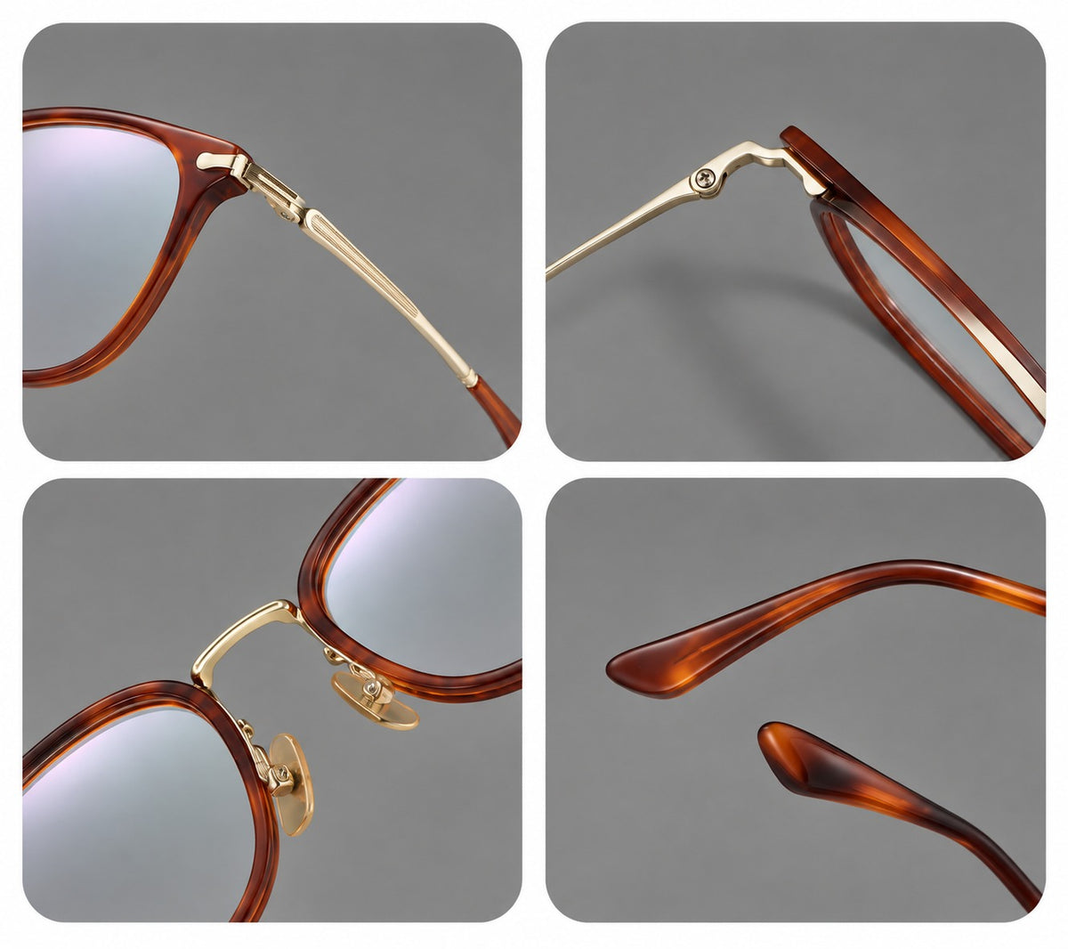 Classic soft square eyeglasses in acetate and titanium with engraved temples and corner accents — 61018 — Frame details [JD2026-61018]