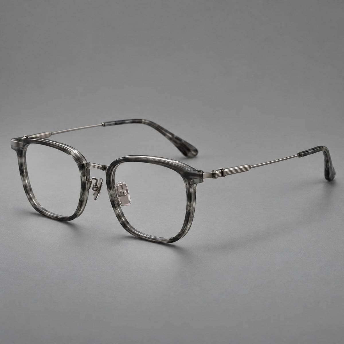 Soft square eyeglasses in acetate and titanium with wide upper corners and fine metal temples — Marbled Grey / Gunmetal — Main view [CINILY-JD2026-61021-C2]