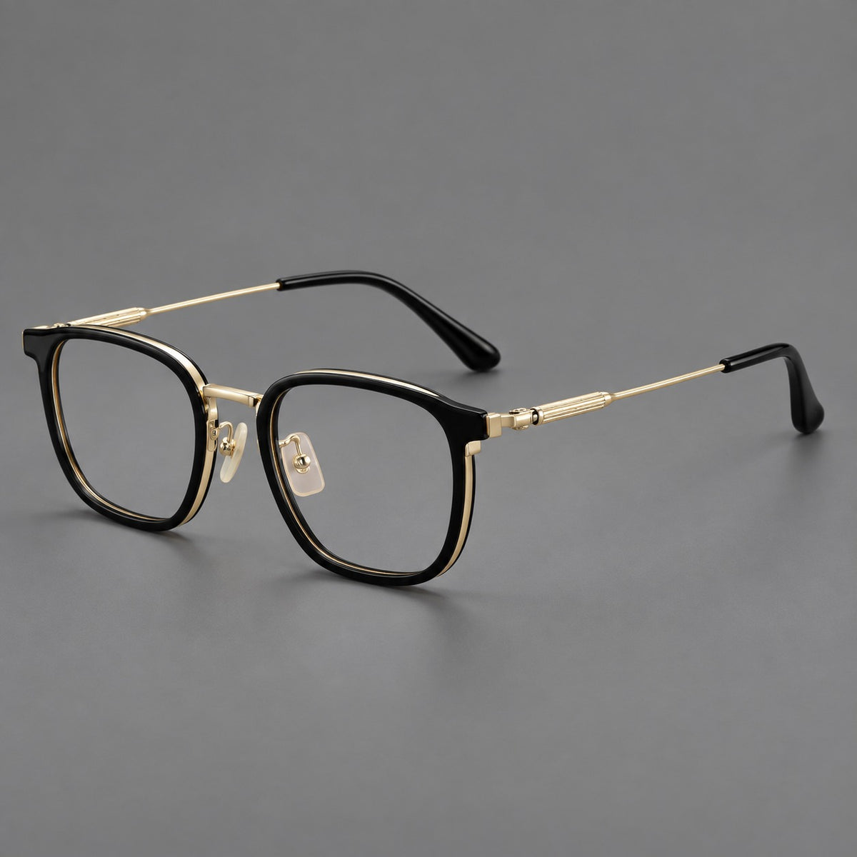 Soft square eyeglasses in acetate and titanium with wide upper corners and fine metal temples — Glossy Black / Gold — Main view [CINILY-JD2026-61021-C3]