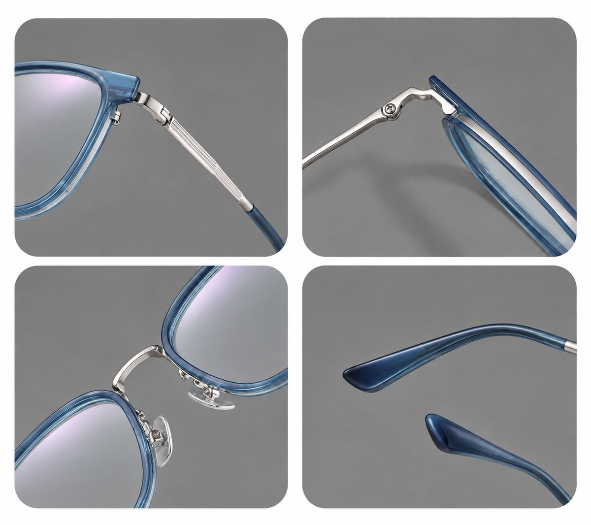 Soft square eyeglasses in acetate and titanium with wide upper corners and fine metal temples — 61021 — Frame details [JD2026-61021]