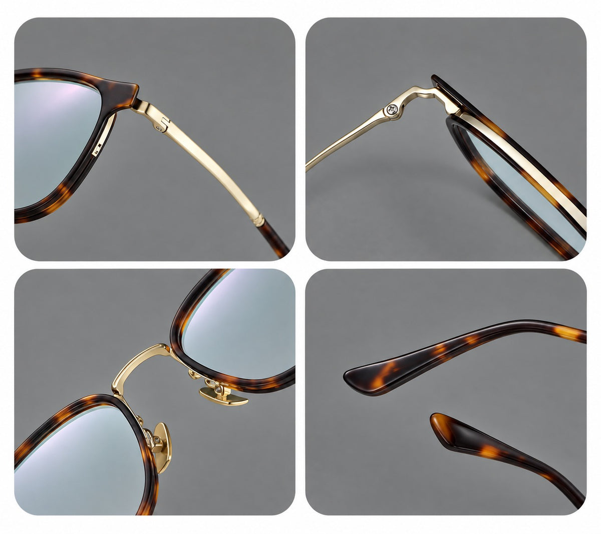 Rounded rectangular eyeglasses in acetate and titanium with bold corners and engraved metal temples — 61029 — Frame details [JD2026-61029]
