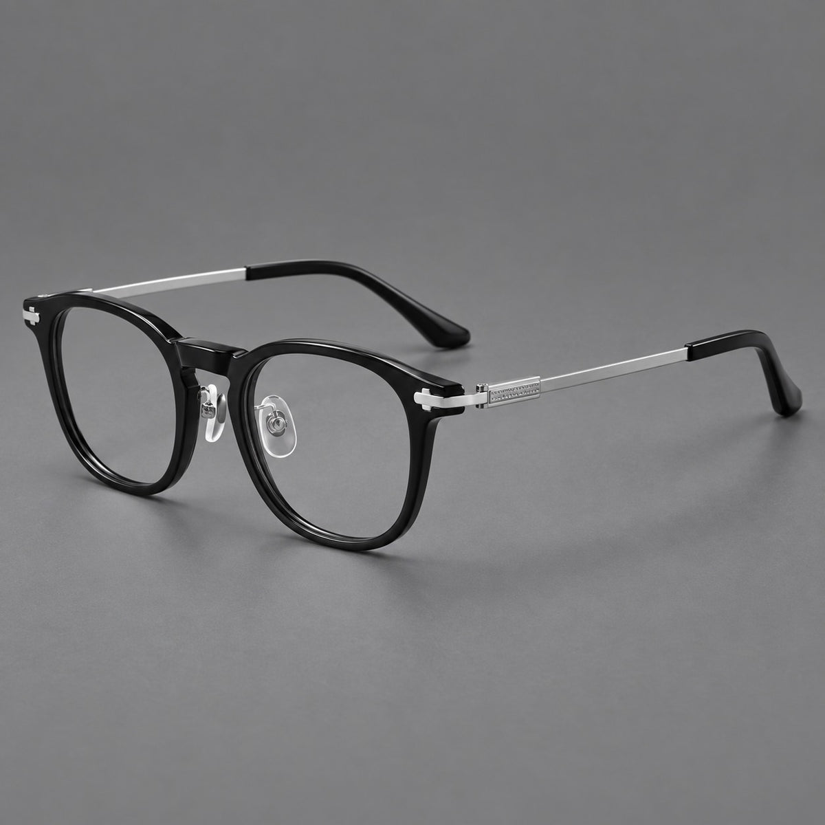 Retro acetate and titanium eyeglasses with soft square rims and sculpted metal corners — Black / Silver — Main view [CINILY-JD2026-8004-C2]