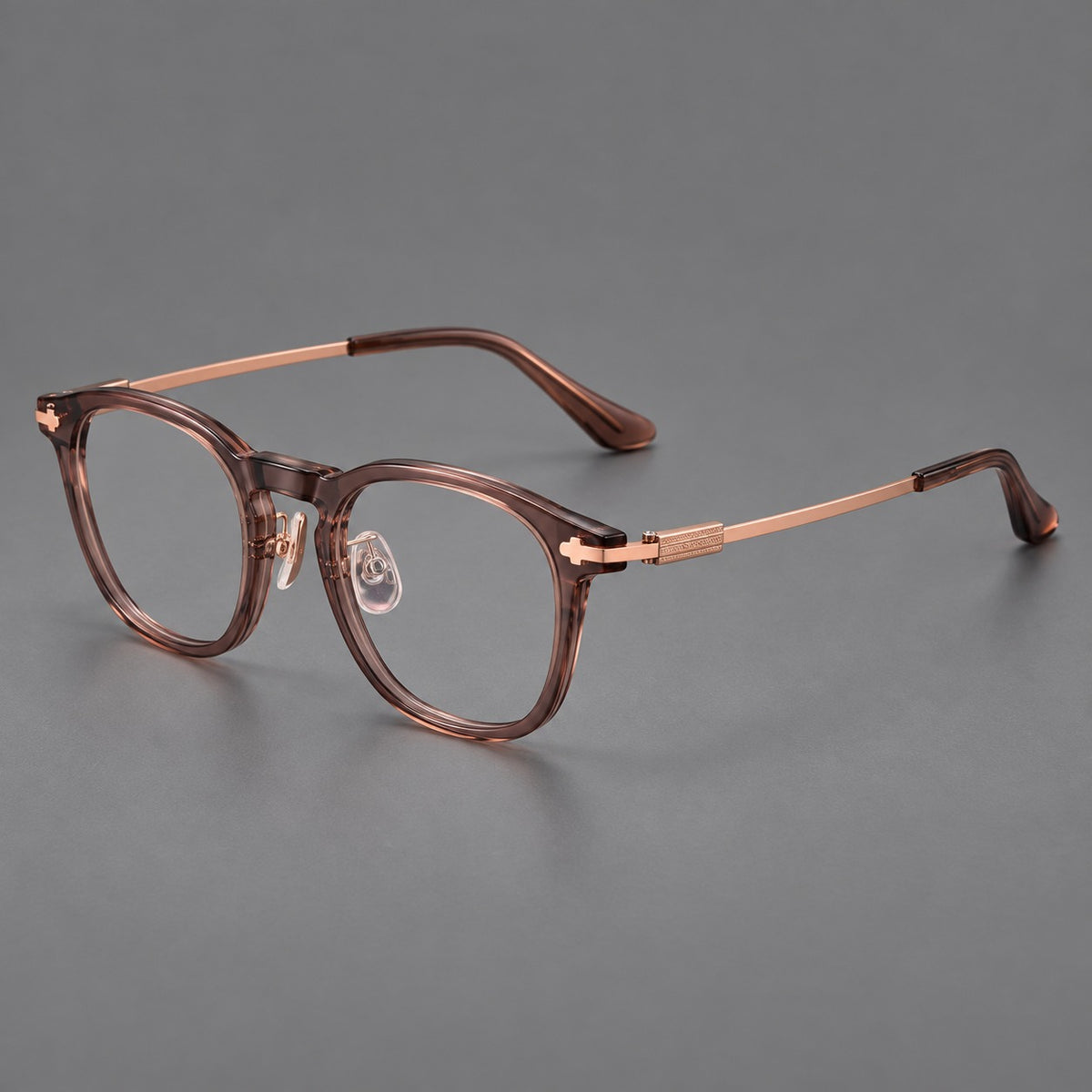 Retro acetate and titanium eyeglasses with soft square rims and sculpted metal corners — Dark Tea / Rose Gold — Main view [CINILY-JD2026-8004-C4]