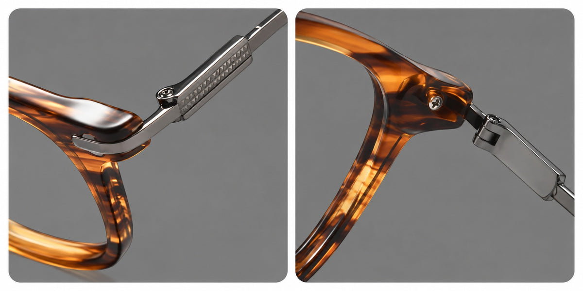 Retro acetate and titanium eyeglasses with soft square rims and sculpted metal corners — 8004 — Frame details [JD2026-8004]