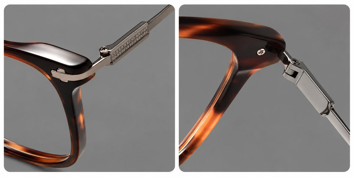 Classic acetate and titanium eyeglasses with broad square rims and textured metal temples — 8005 — Frame details [JD2026-8005]