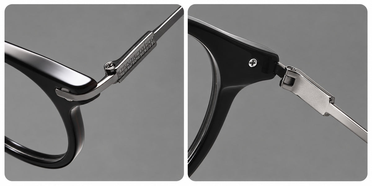 Retro acetate and titanium eyeglasses with round rims and a pronounced keyhole bridge — 8006 — Frame details [JD2026-8006]