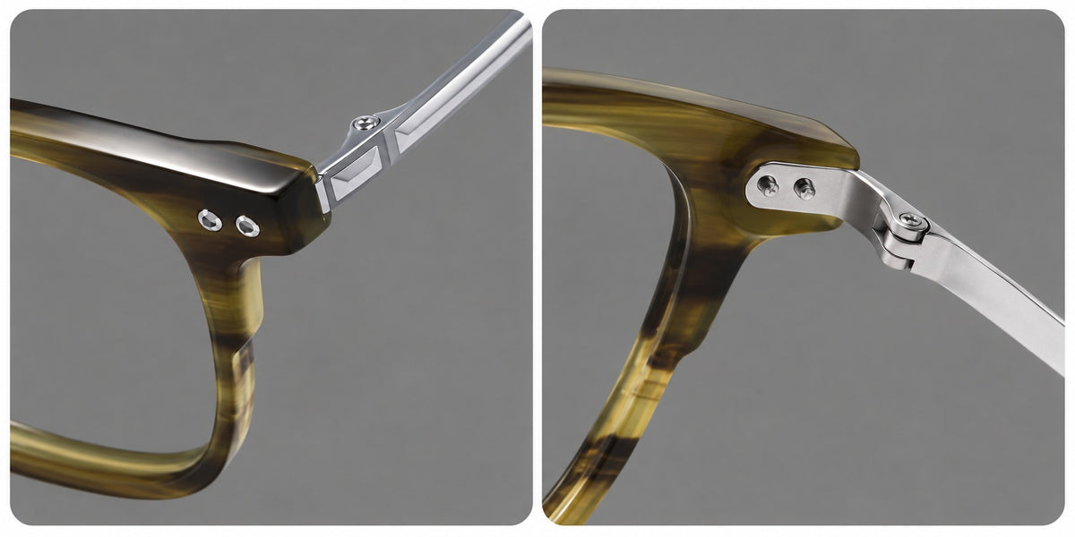 Classic acetate and titanium eyeglasses with squared brows and paired corner rivets — 8008 — Frame details [JD2026-8008]