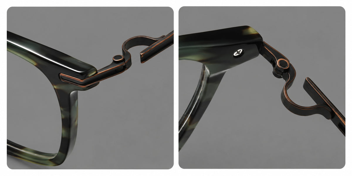 Acetate and titanium eyeglasses with rounded rectangular rims and sculpted open loop joints — 8012 — Frame details [JD2026-8012]