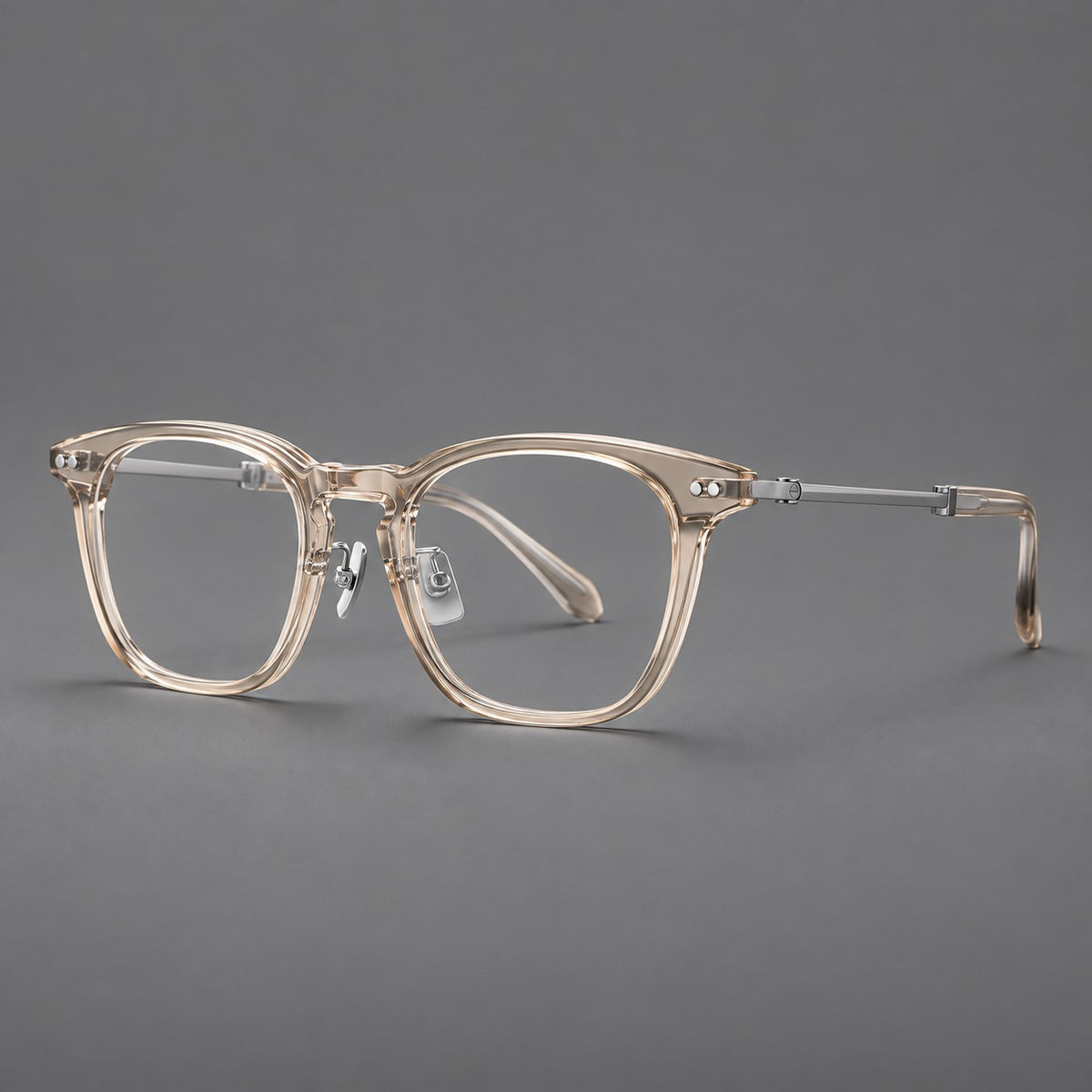 Retro acetate and titanium eyeglasses with gently squared rims and circular metal hinges — Clear Cool Tea / Silver — Main view [CINILY-JD2026-8013-C4]