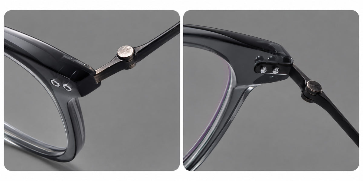 Retro acetate and titanium eyeglasses with gently squared rims and circular metal hinges — 8013 — Frame details [JD2026-8013]