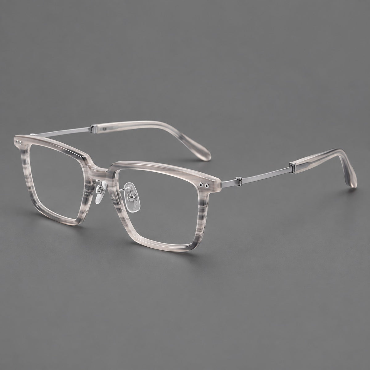 Classic acetate and titanium eyeglasses with a straight brow and rounded rectangular rims — Striped Grey / Silver — Main view [CINILY-JD2026-8014-C1]