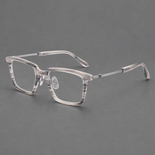 Classic acetate and titanium eyeglasses with a straight brow and rounded rectangular rims — Striped Grey / Silver — Main view [CINILY-JD2026-8014-C1]