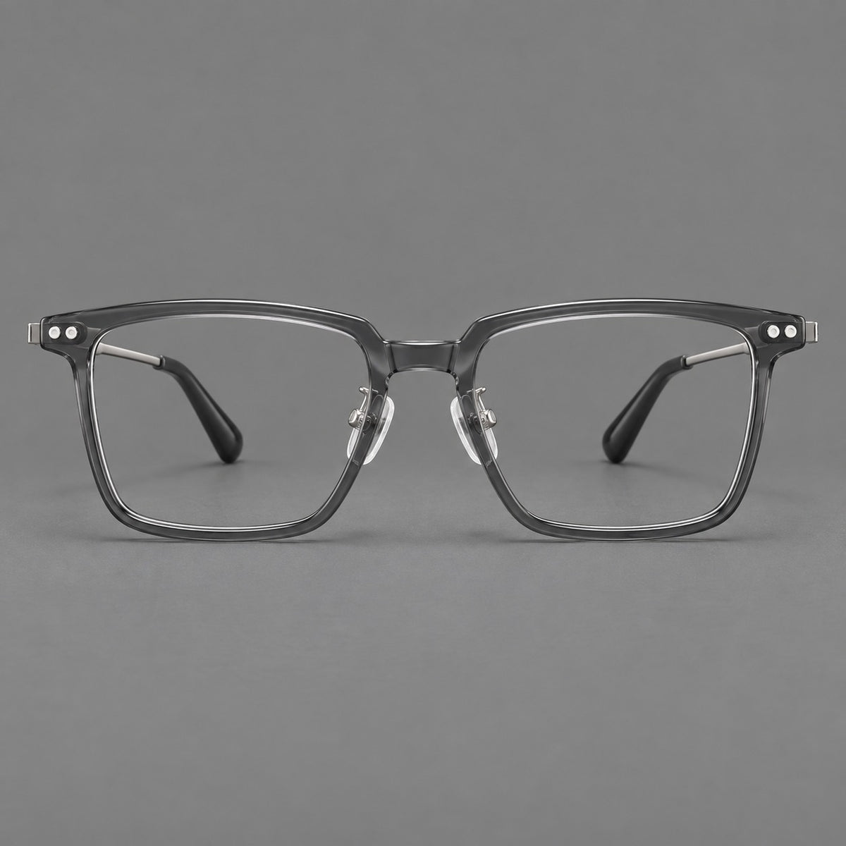 Classic acetate and titanium eyeglasses with a straight brow and rounded rectangular rims — Clear Grey / Silver — Front view [CINILY-JD2026-8014-C4]
