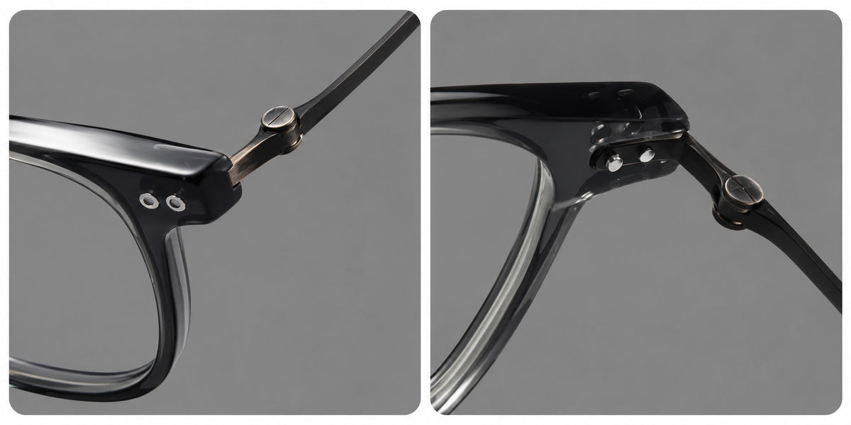 Vintage acetate and titanium eyeglasses with soft square rims and paired metal rivets — 8015 — Frame details [JD2026-8015]