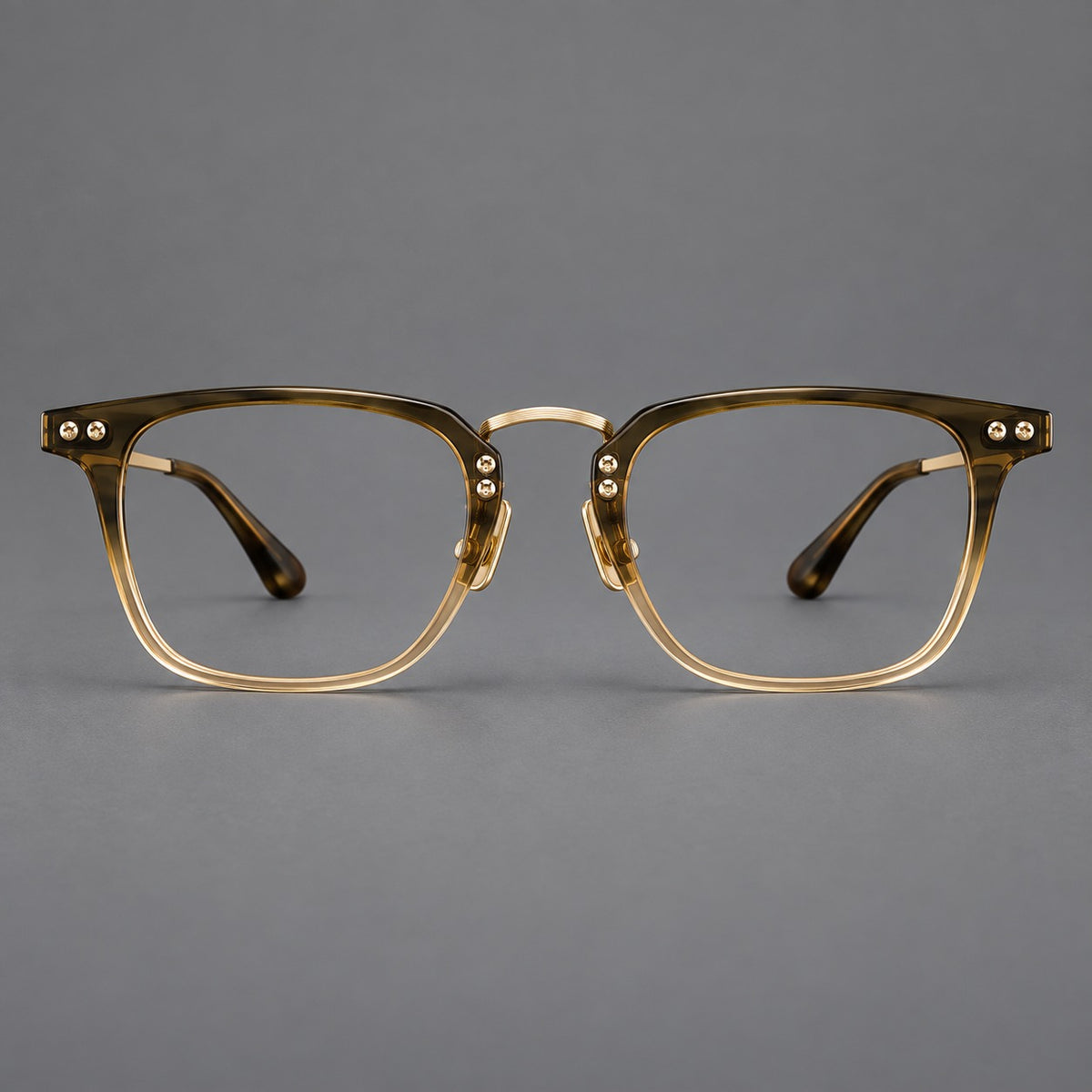 Acetate and titanium eyeglasses with soft square rims and an arched metal bridge — Tea Gradient / Gold — Front view [CINILY-JD2026-8018-C5]