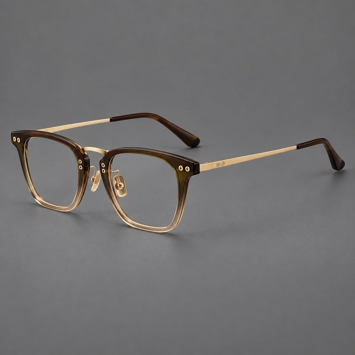 Acetate and titanium eyeglasses with soft square rims and an arched metal bridge — Tea Gradient / Gold — Main view [CINILY-JD2026-8018-C5]