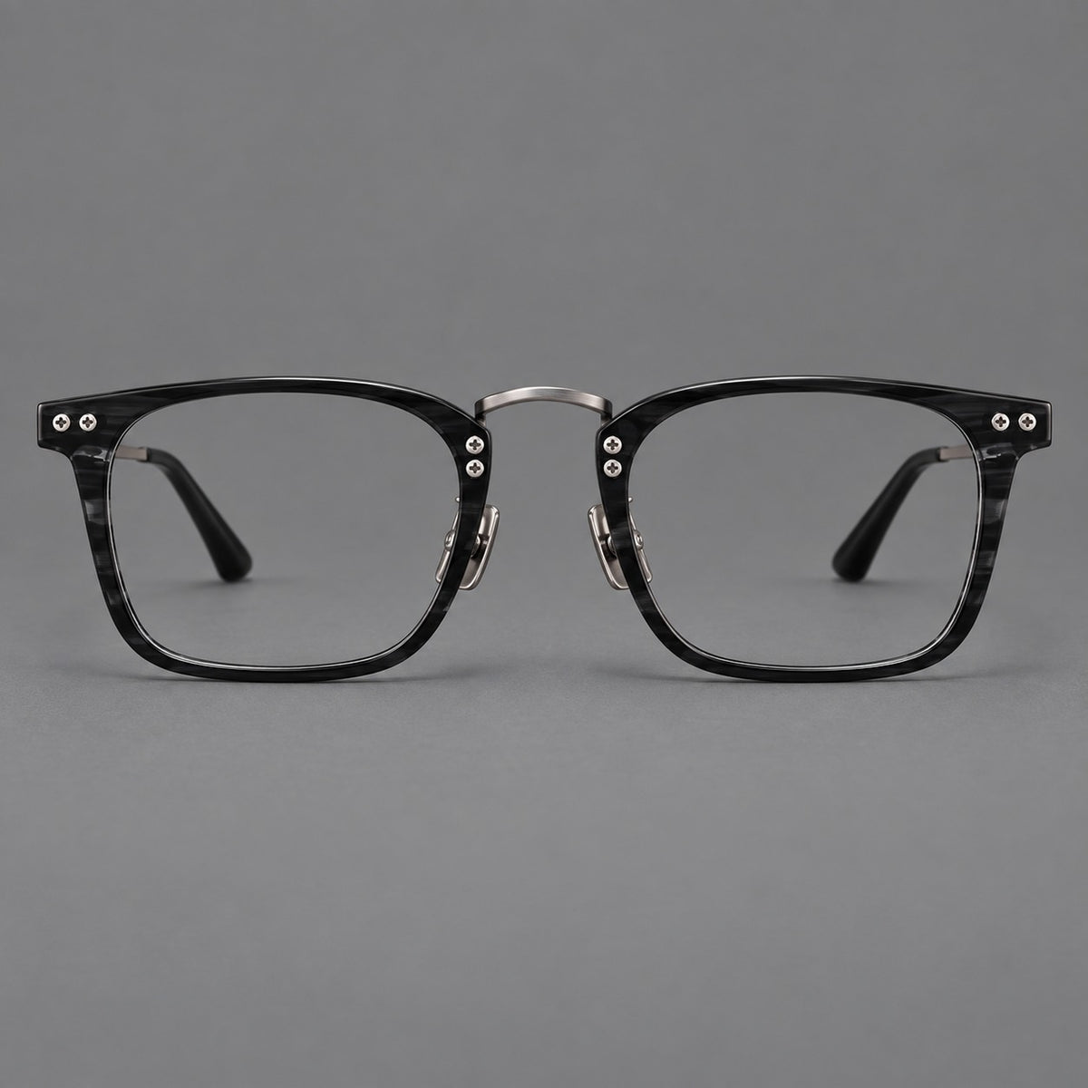 Acetate and titanium eyeglasses with angular rectangular rims and a curved metal bridge — Black / Gunmetal — Front view [CINILY-JD2026-8019-C5]