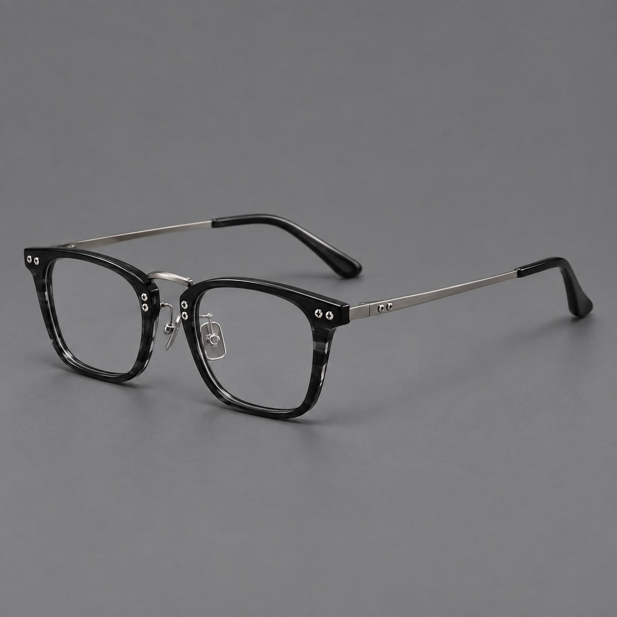 Acetate and titanium eyeglasses with angular rectangular rims and a curved metal bridge — Black / Gunmetal — Main view [CINILY-JD2026-8019-C5]