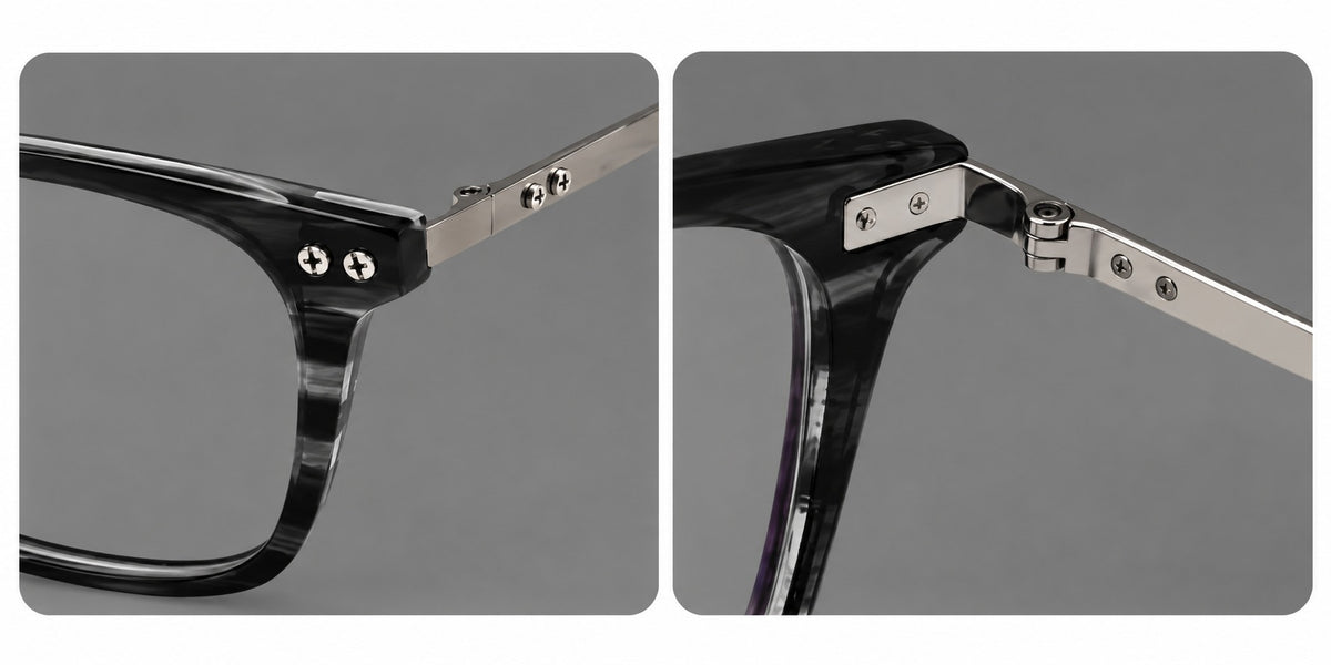 Acetate and titanium eyeglasses with angular rectangular rims and a curved metal bridge — 8019 — Frame details [JD2026-8019]