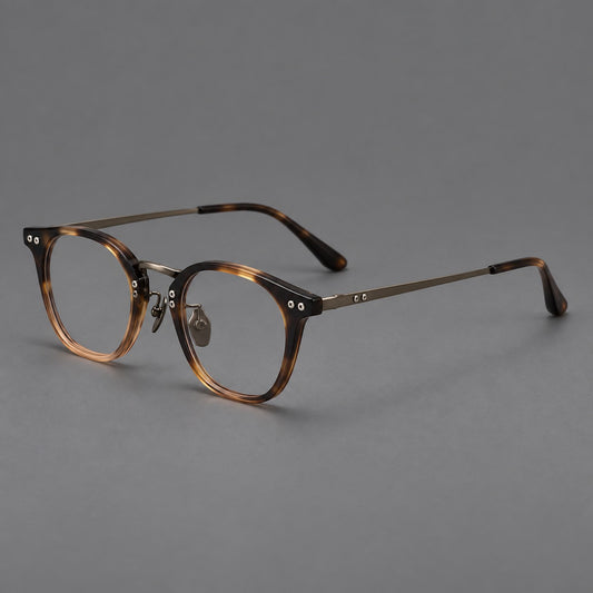Retro acetate and titanium eyeglasses with softly rounded rims and a metal bridge — Tortoiseshell / Gunmetal — Main view [CINILY-JD2026-8020-C1]