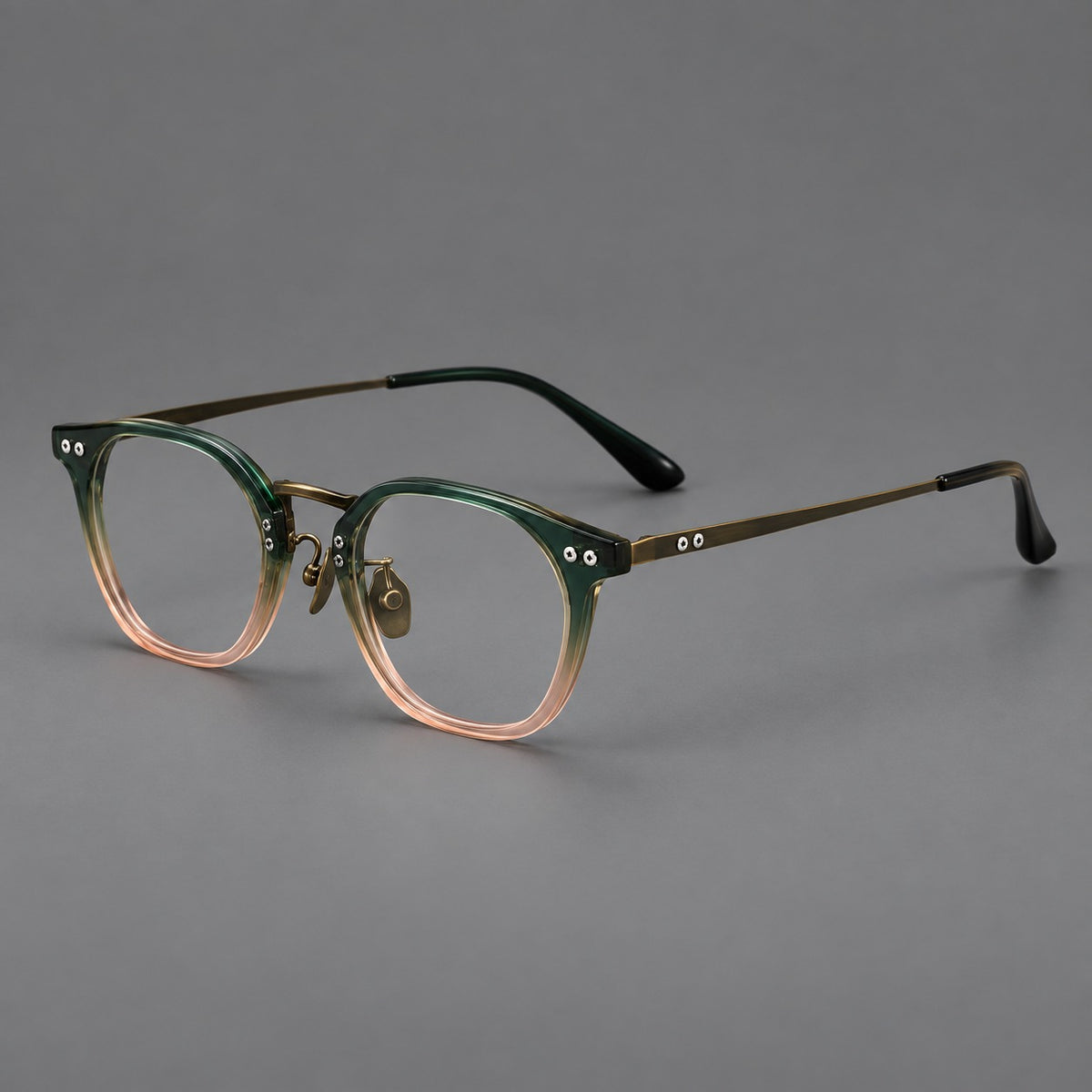 Retro acetate and titanium eyeglasses with softly rounded rims and a metal bridge — Green Pink Gradient / Antique Bronze — Main view [CINILY-JD2026-8020-C2]