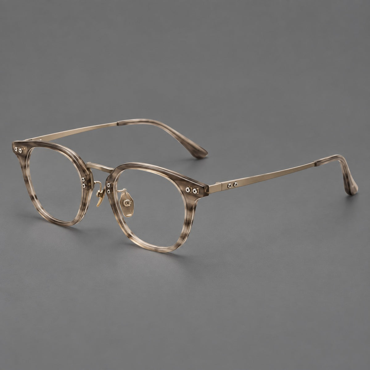Retro acetate and titanium eyeglasses with softly rounded rims and a metal bridge — Light Grey Woodgrain — Main view [CINILY-JD2026-8020-C3]