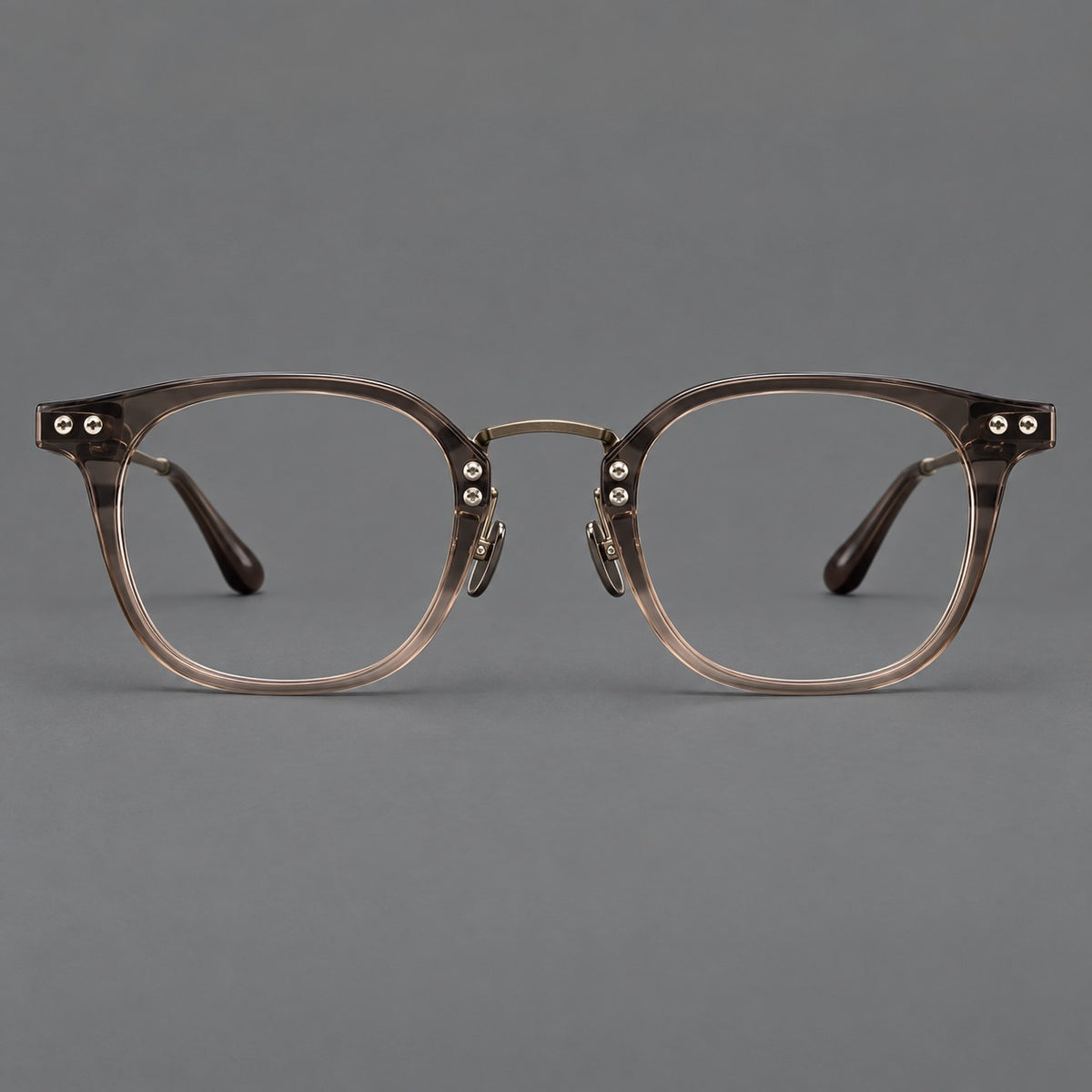 Retro acetate and titanium eyeglasses with softly rounded rims and a metal bridge — Coffee Brown — Front view [CINILY-JD2026-8020-C5]