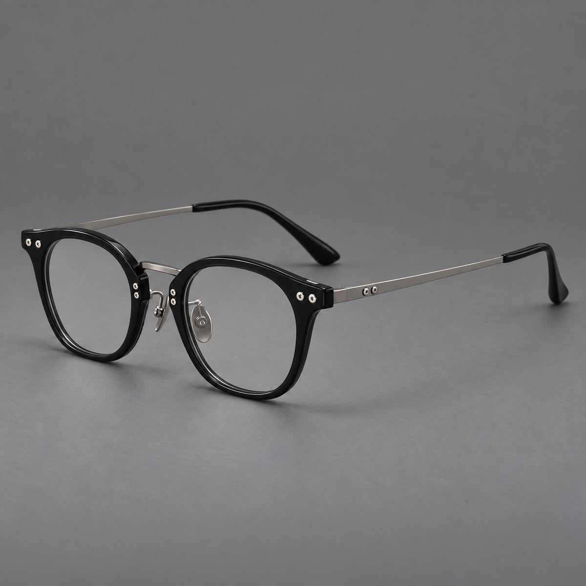 Retro acetate and titanium eyeglasses with softly rounded rims and a metal bridge — Black / Silver — Main view [CINILY-JD2026-8020-C6]
