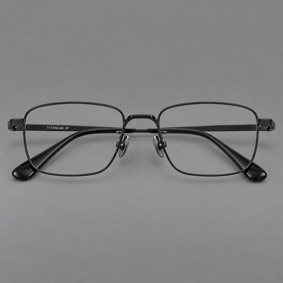 Modern square titanium glasses with an angular bridge and broad straight temples — Black — Front view [CINILY-JD2026-88005-C1]
