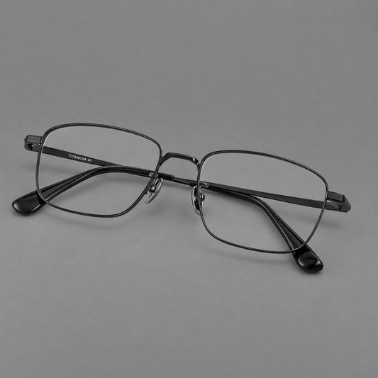 Modern square titanium glasses with an angular bridge and broad straight temples — Black — Main view [CINILY-JD2026-88005-C1]