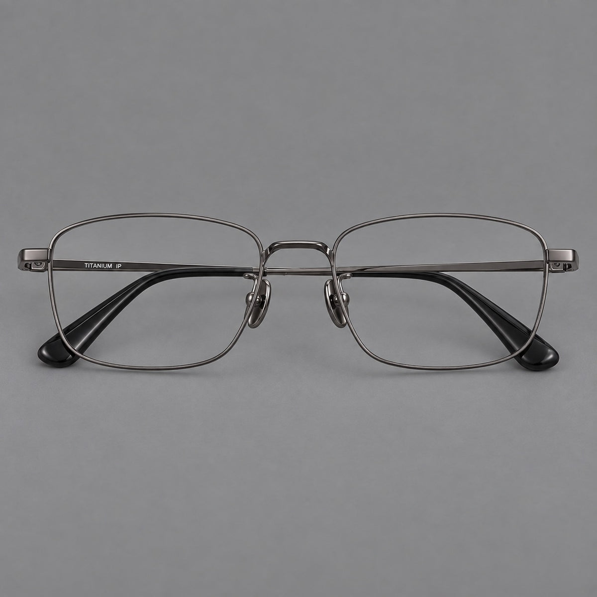 Modern square titanium glasses with an angular bridge and broad straight temples — Gunmetal — Front view [CINILY-JD2026-88005-C2]