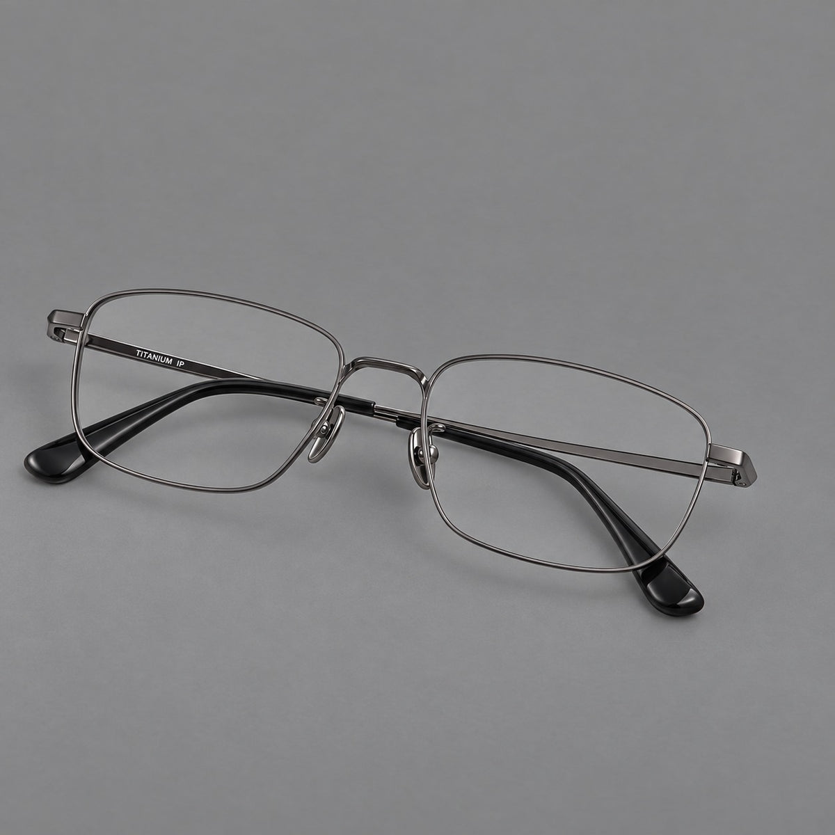 Modern square titanium glasses with an angular bridge and broad straight temples — Gunmetal — Main view [CINILY-JD2026-88005-C2]