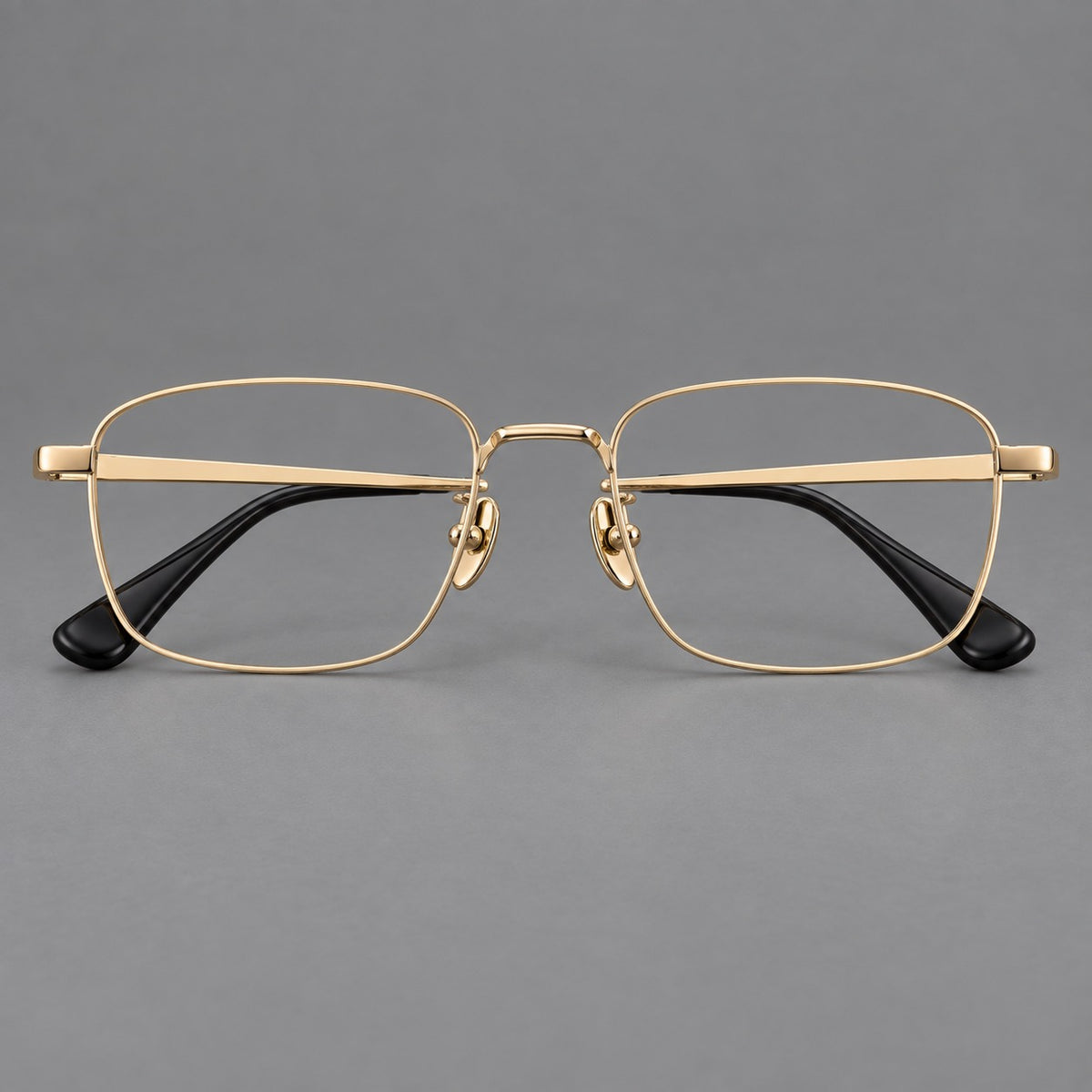 Modern square titanium glasses with an angular bridge and broad straight temples — Gold — Front view [CINILY-JD2026-88005-C3]