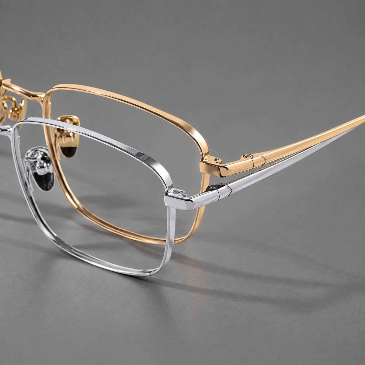 Modern square titanium glasses with an angular bridge and broad straight temples — 88005 — Frame details [JD2026-88005]