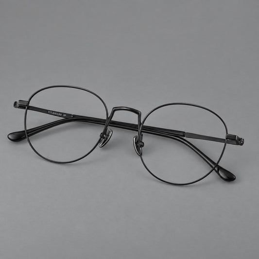 Retro round titanium glasses with a raised bridge and smooth corner shoulders — Black — Main view [CINILY-JD2026-88006-C1]