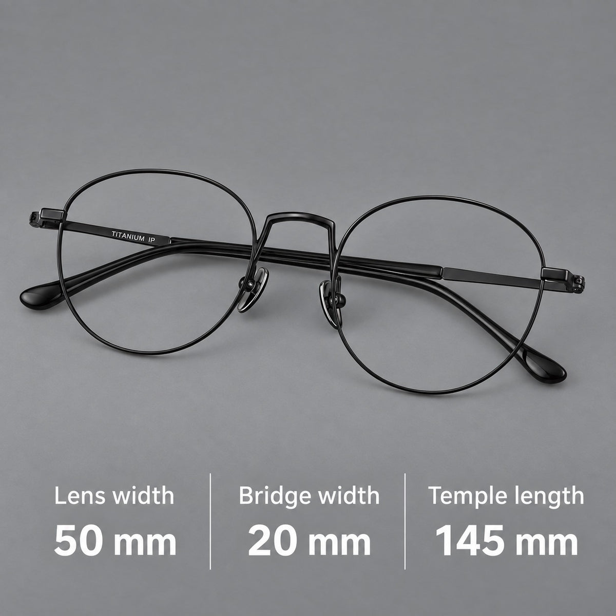 Retro round titanium glasses with a raised bridge and smooth corner shoulders — 88006 — Size guide [JD2026-88006]