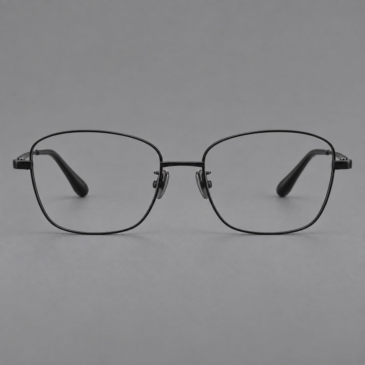 Soft square titanium glasses with angled upper corners and decorated hinges — Black — Front view [CINILY-JD2026-88008-C1]