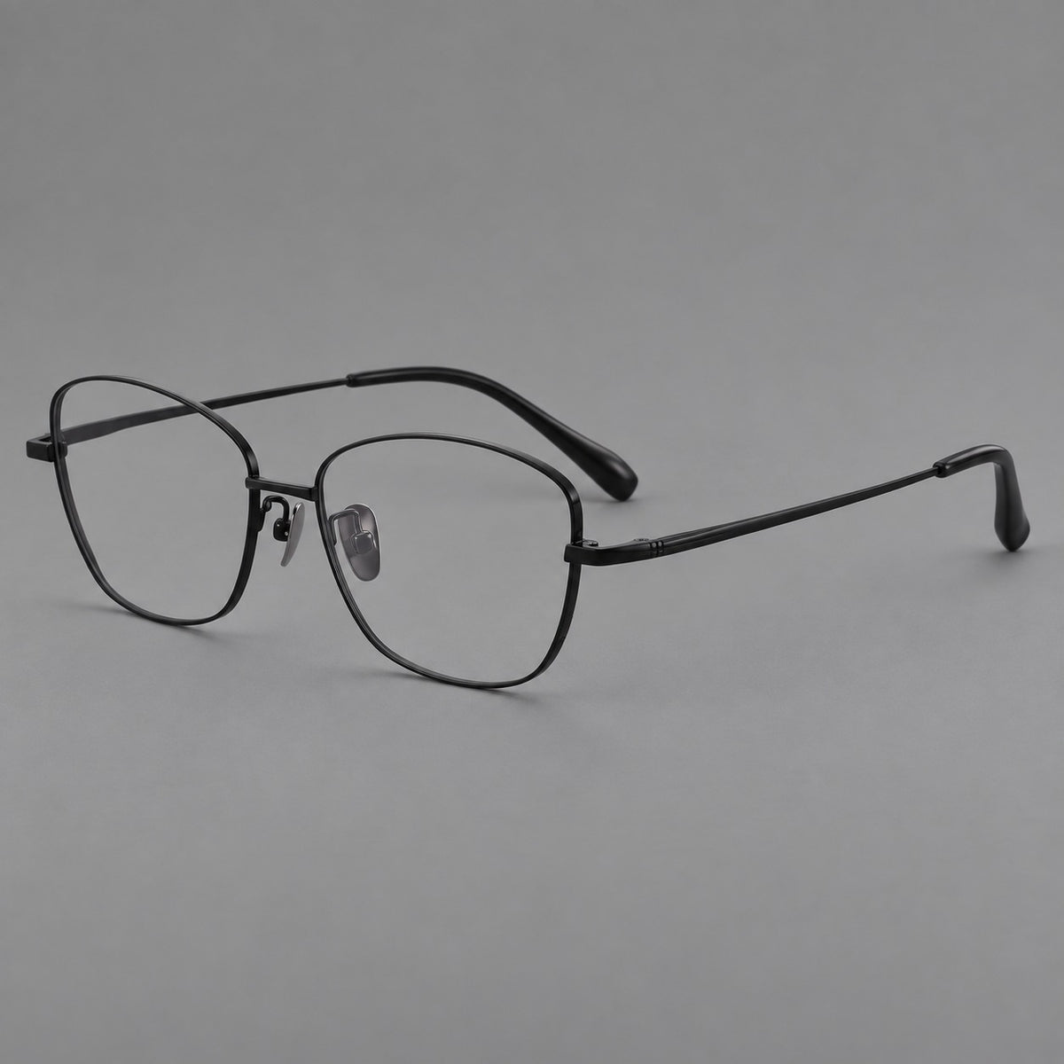 Soft square titanium glasses with angled upper corners and decorated hinges — Black — Main view [CINILY-JD2026-88008-C1]
