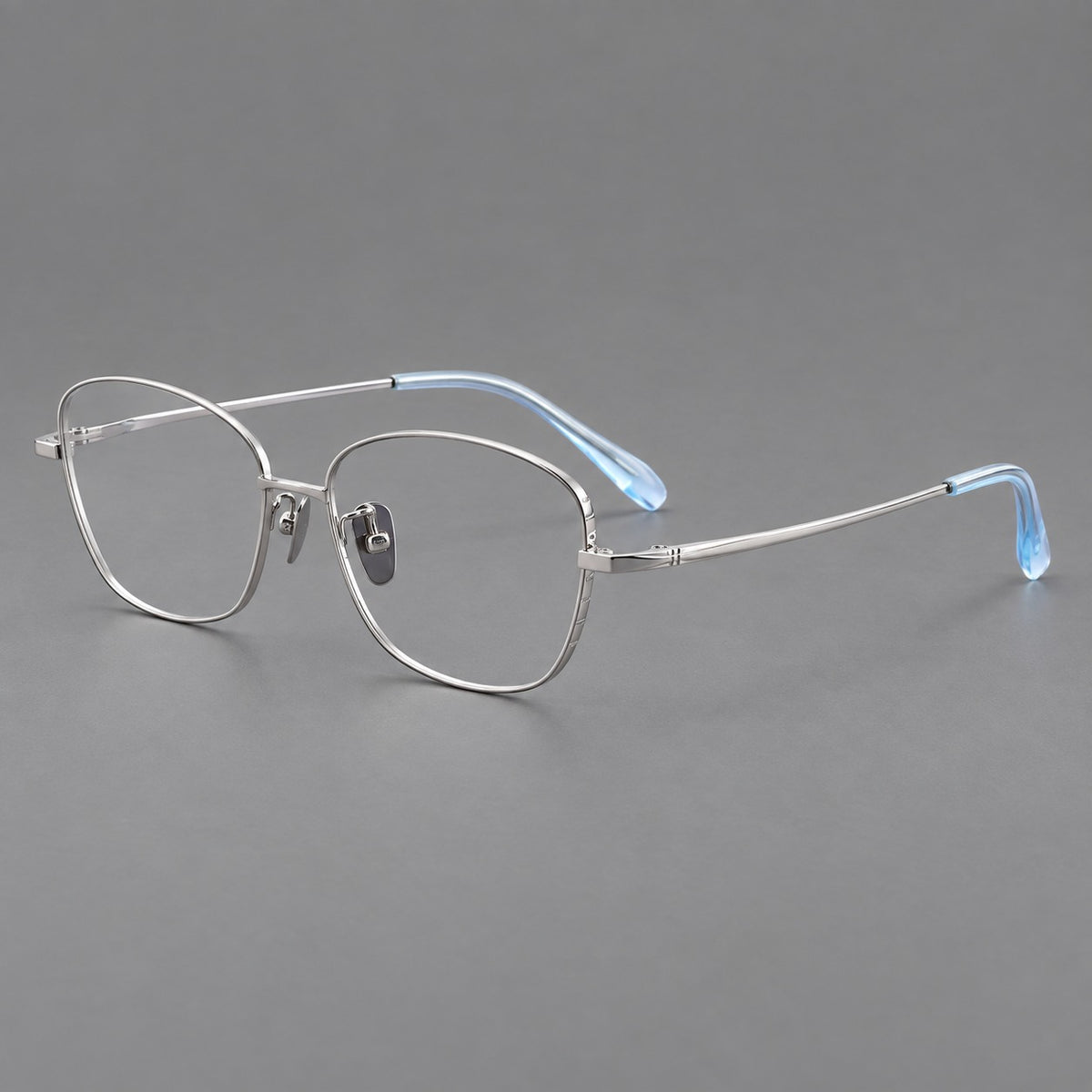 Soft square titanium glasses with angled upper corners and decorated hinges — Silver — Main view [CINILY-JD2026-88008-C4]