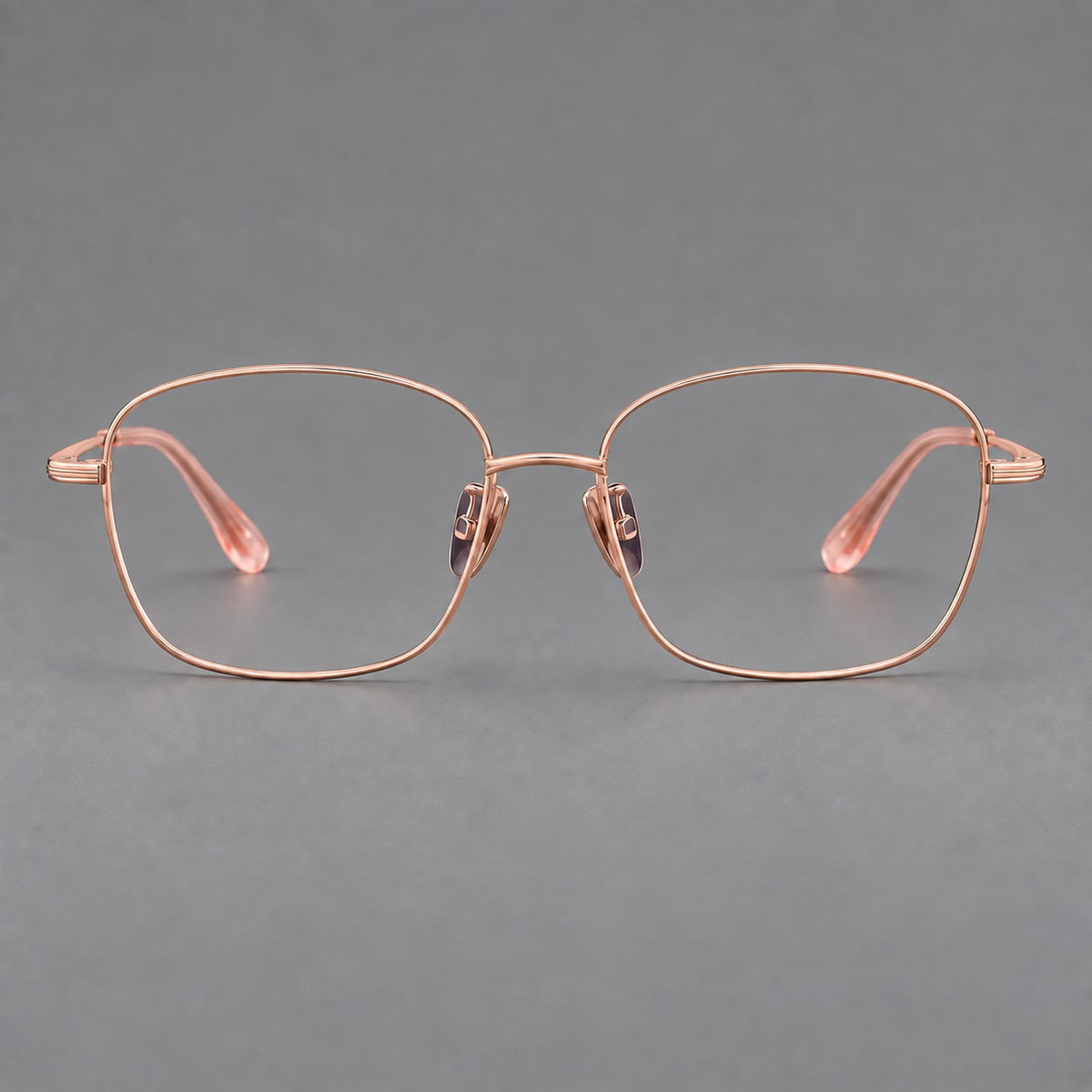 Soft square titanium glasses with angled upper corners and decorated hinges — Rose Gold — Front view [CINILY-JD2026-88008-C5]