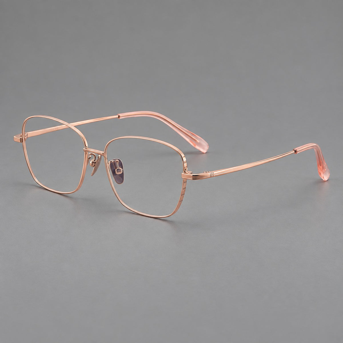 Soft square titanium glasses with angled upper corners and decorated hinges — Rose Gold — Main view [CINILY-JD2026-88008-C5]