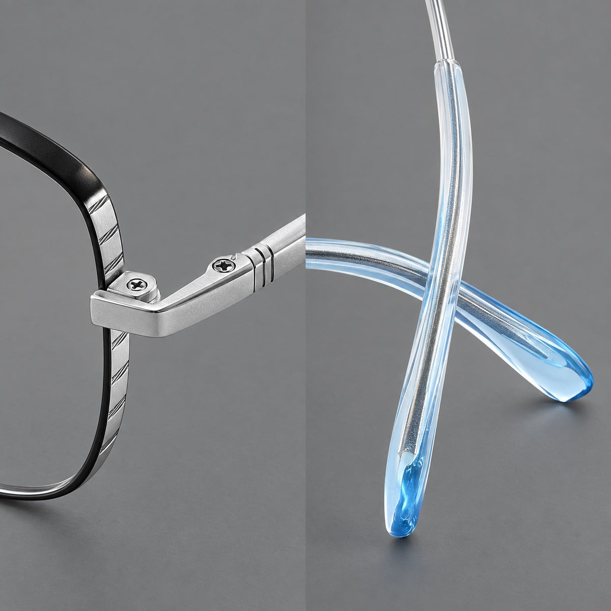 Soft square titanium glasses with angled upper corners and decorated hinges — 88008 — Frame details [JD2026-88008]