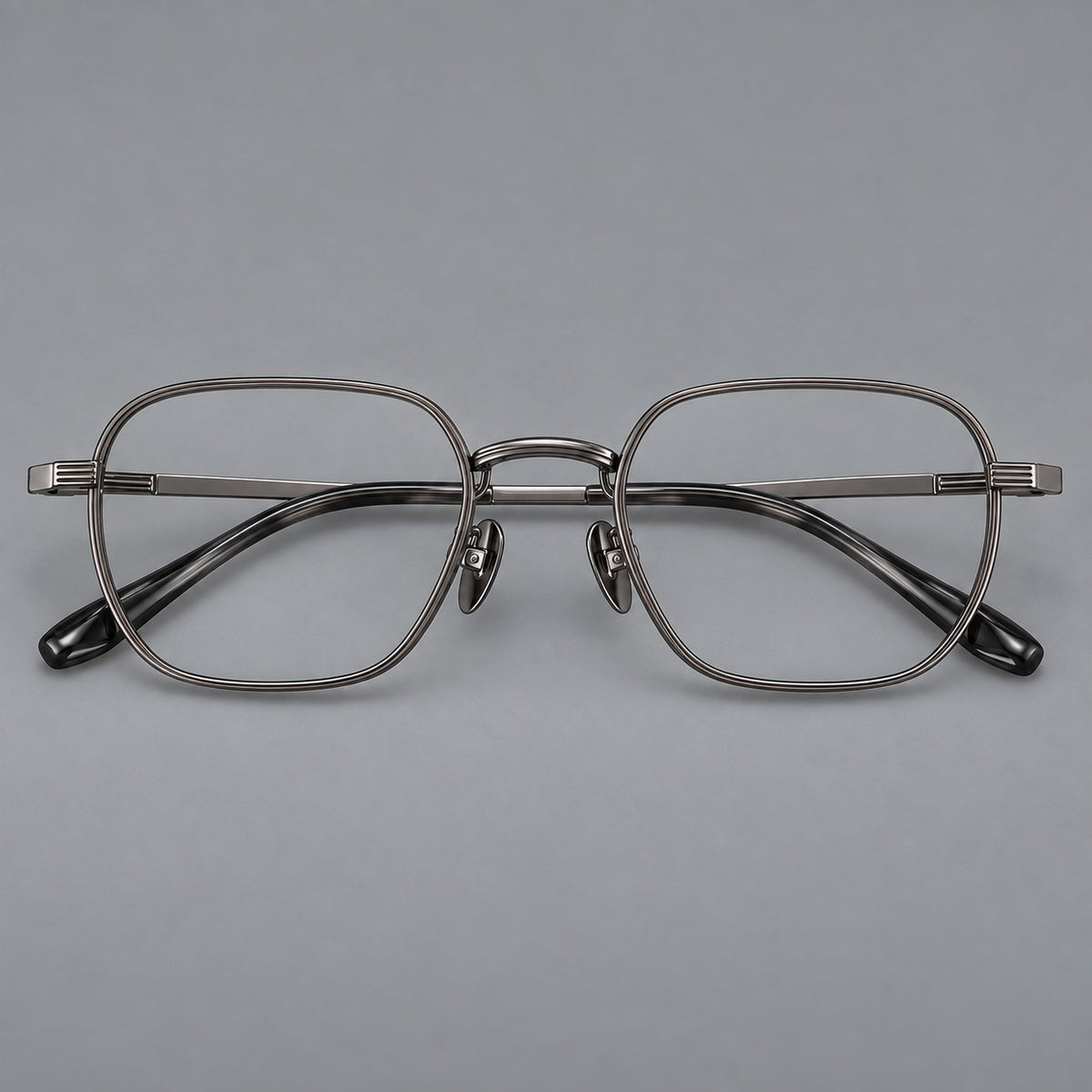 Retro square titanium glasses with rounded rims and finely grooved shoulders — Gunmetal — Front view [CINILY-JD2026-88012-C2]