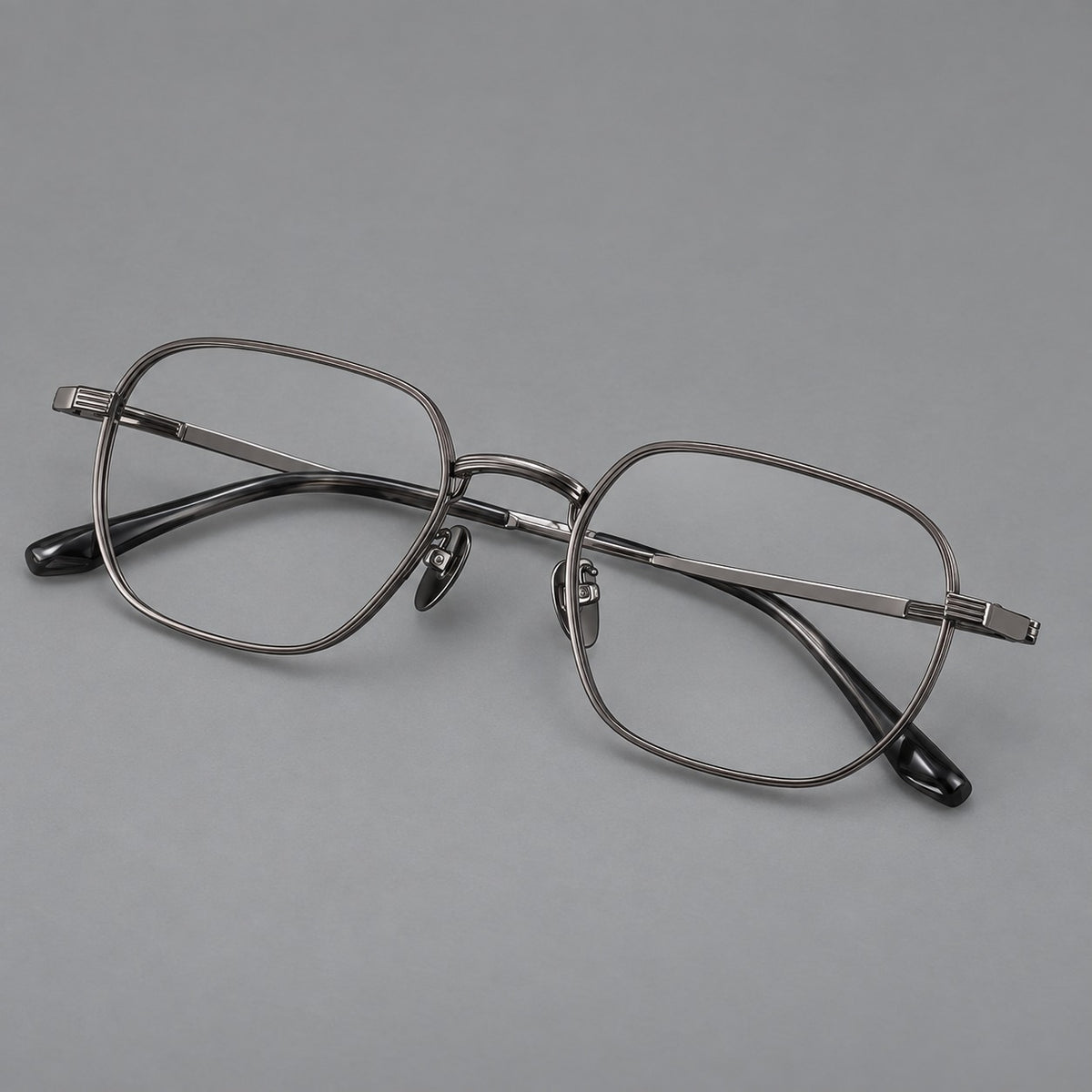 Retro square titanium glasses with rounded rims and finely grooved shoulders — Gunmetal — Main view [CINILY-JD2026-88012-C2]