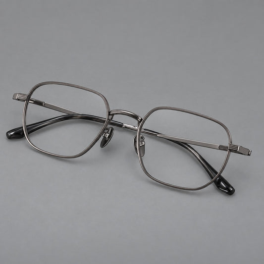 Retro square titanium glasses with rounded rims and finely grooved shoulders — Gunmetal — Main view [CINILY-JD2026-88012-C2]