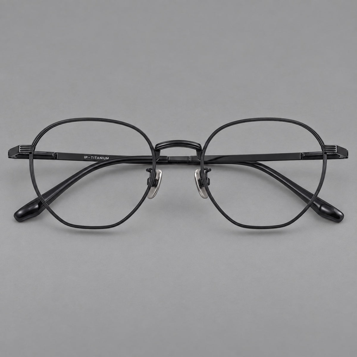 Retro panto titanium glasses with a curved bridge and fine parallel rim grooves — Black — Front view [CINILY-JD2026-88013-C1]